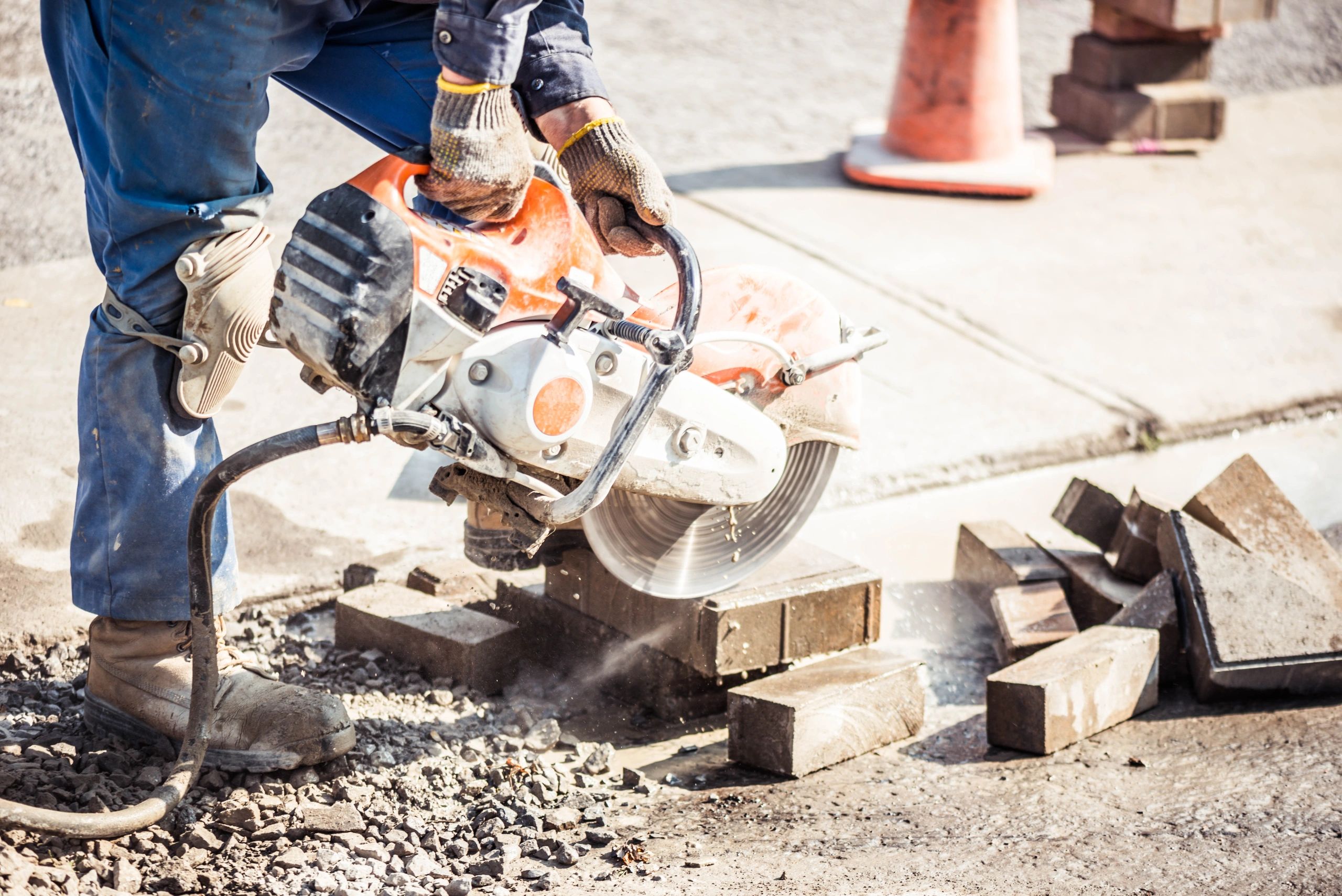 Concrete cutting work in progress