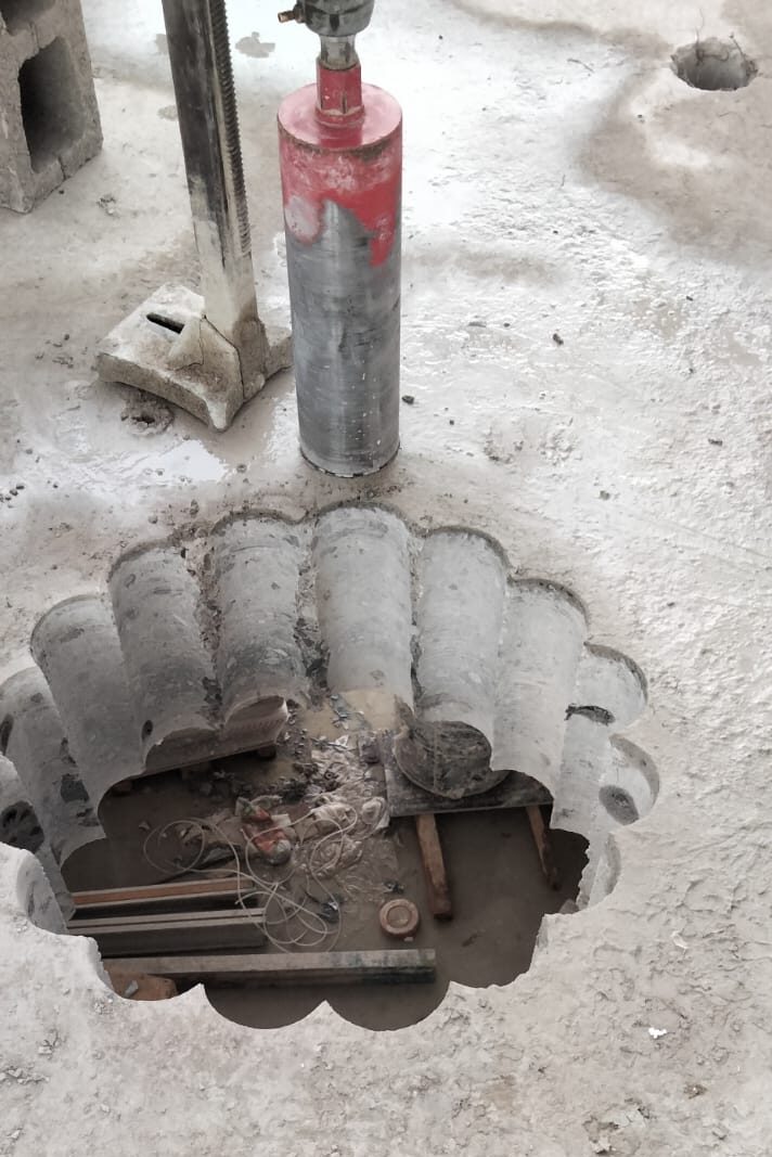 Concrete drilling equipment on a construction site