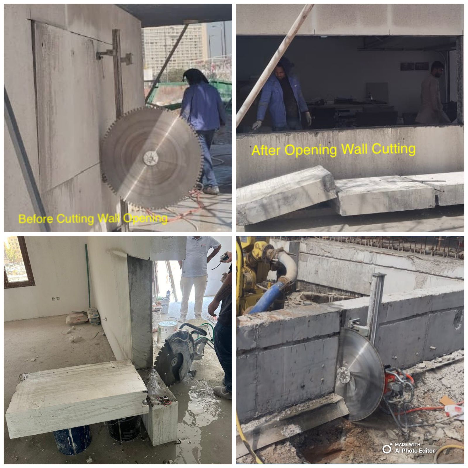 Worker cutting concrete with a saw